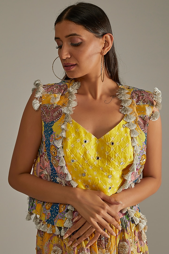 Multi-Colored Printed & Embroidered Jacket Set by Payal Singhal at Pernia's Pop Up Shop