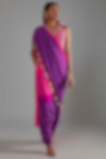 Pink & Purple Crepe Dhoti Saree Set by Payal Singhal