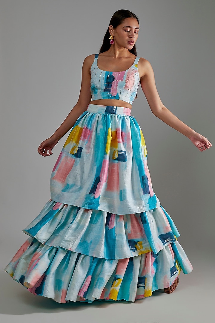Multi-Colored Printed Skirt Set by Payal Singhal