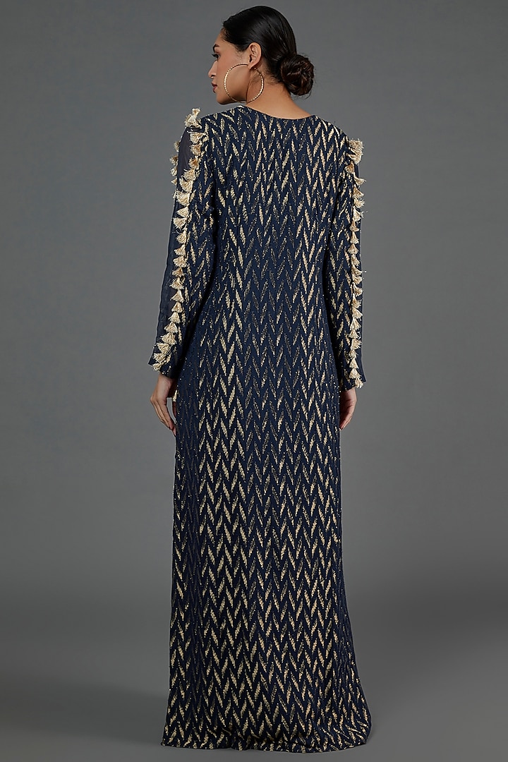 Navy Blue Banarasi Georgette Kaftan by Payal Singhal at Pernia's Pop Up Shop