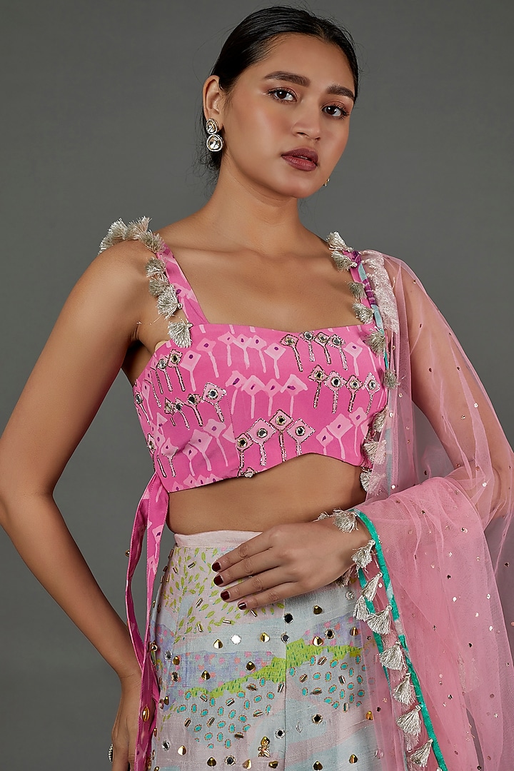 Multi-Coloured Tropical Printed Wedding Lehenga Set by Payal Singhal at Pernia's Pop Up Shop
