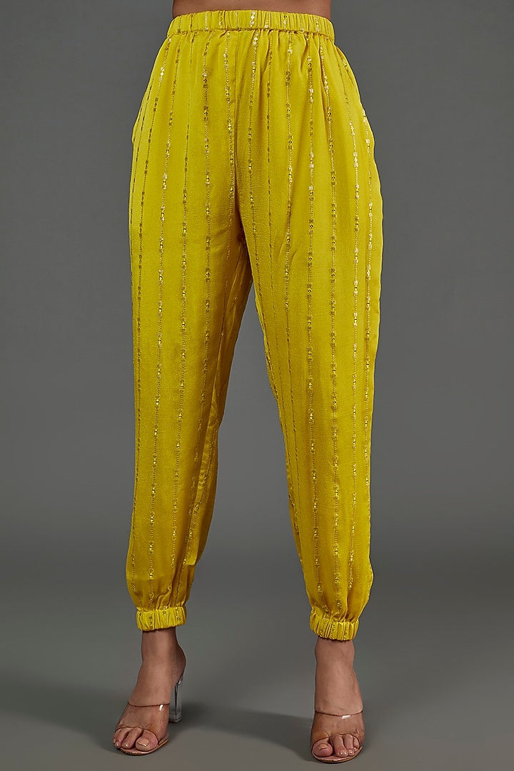 Yellow Embroidered Kurta Set by Payal Singhal at Pernia's Pop Up Shop