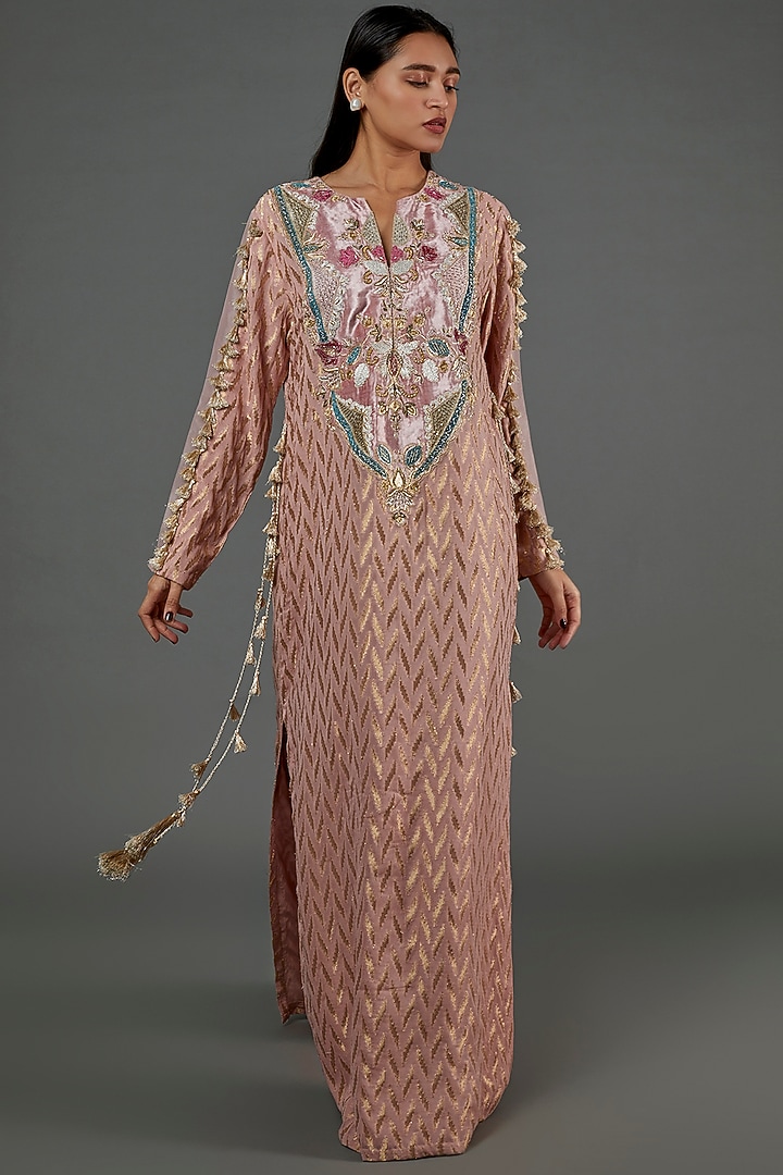 Blush Pink Banarasi Georgette Kaftan by Payal Singhal at Pernia's Pop Up Shop