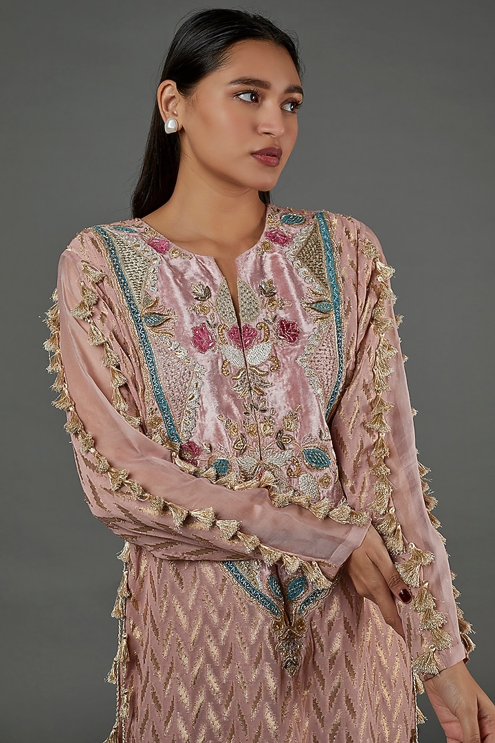 Blush Pink Banarasi Georgette Kaftan by Payal Singhal at Pernia's Pop Up Shop