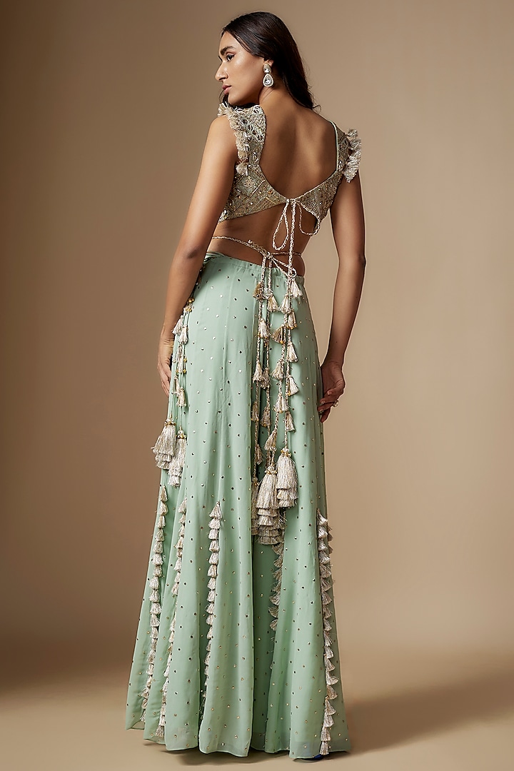 Mint Green Mukaish Georgette Wedding Sharara Set by Payal Singhal at Pernia's Pop Up Shop