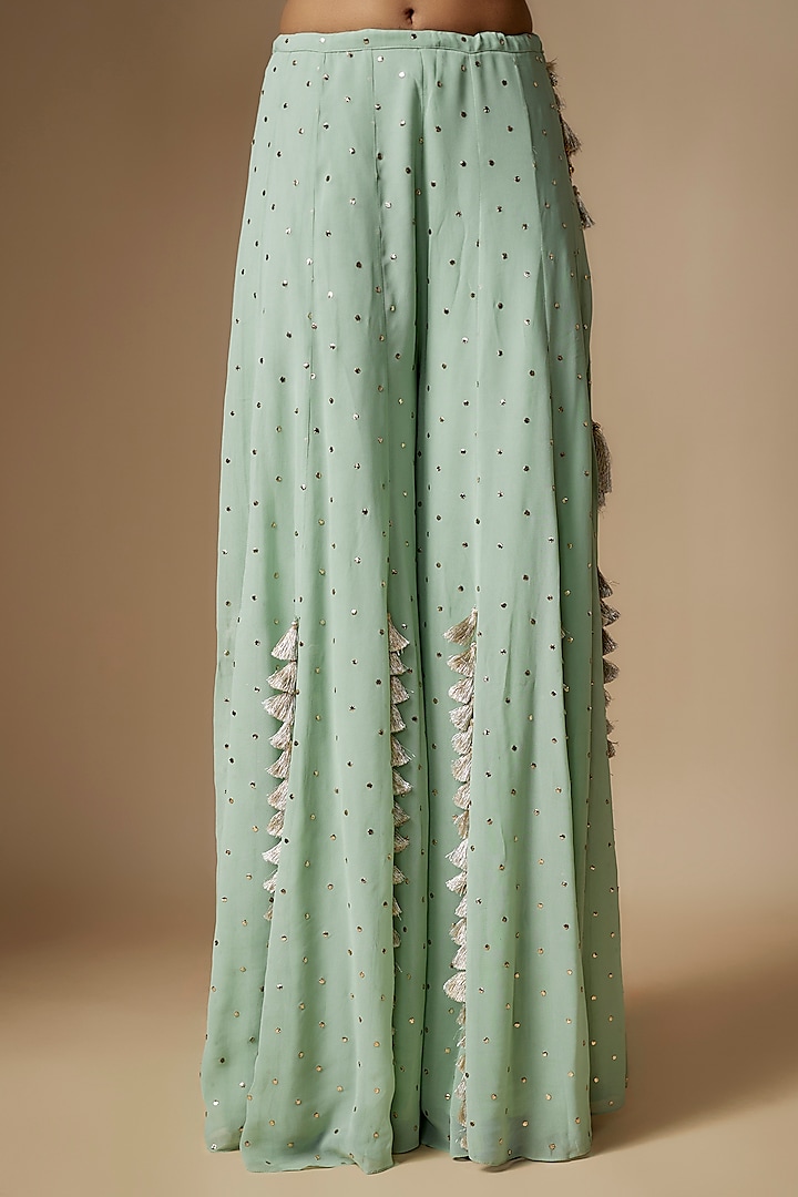 Mint Green Mukaish Georgette Wedding Sharara Set by Payal Singhal at Pernia's Pop Up Shop