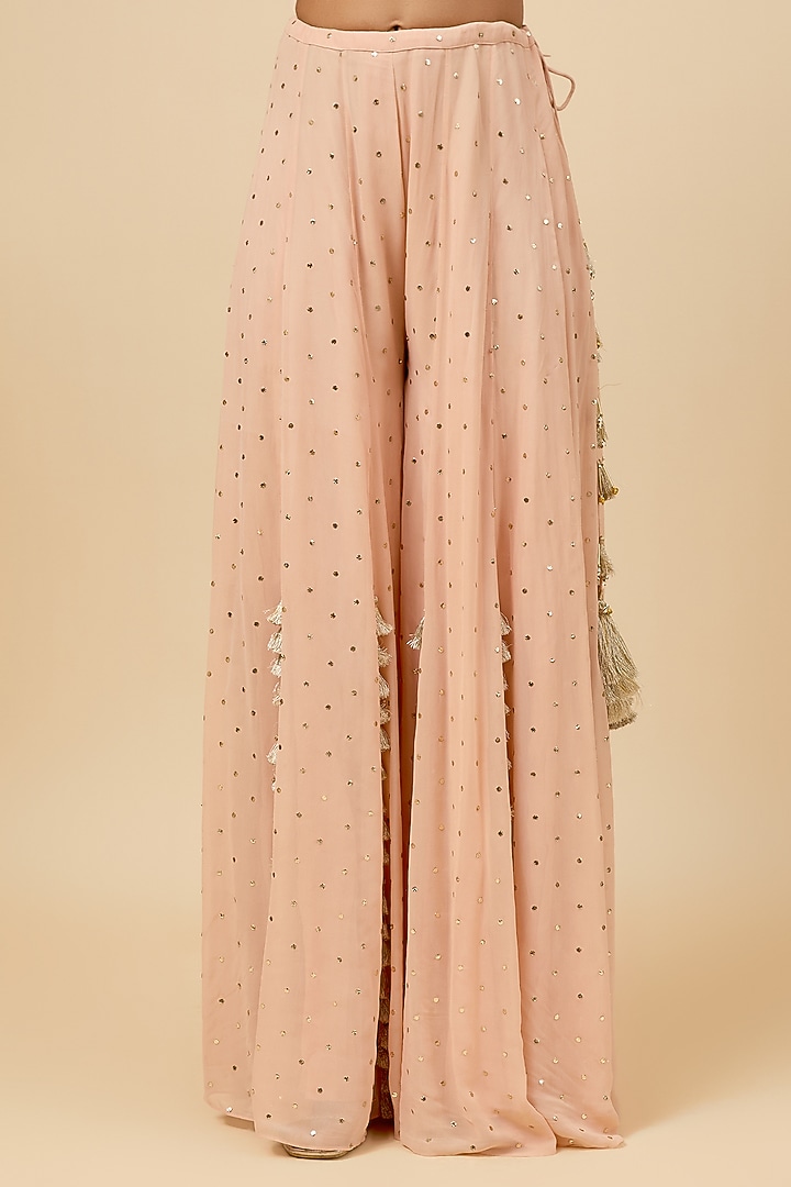 Blush Pink Mukaish Georgette Wedding Sharara Set by Payal Singhal at Pernia's Pop Up Shop