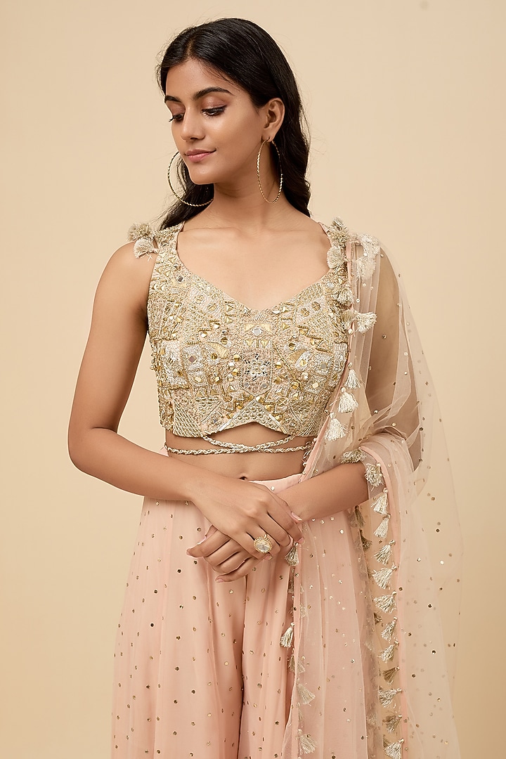 Blush Pink Mukaish Georgette Wedding Sharara Set by Payal Singhal at Pernia's Pop Up Shop