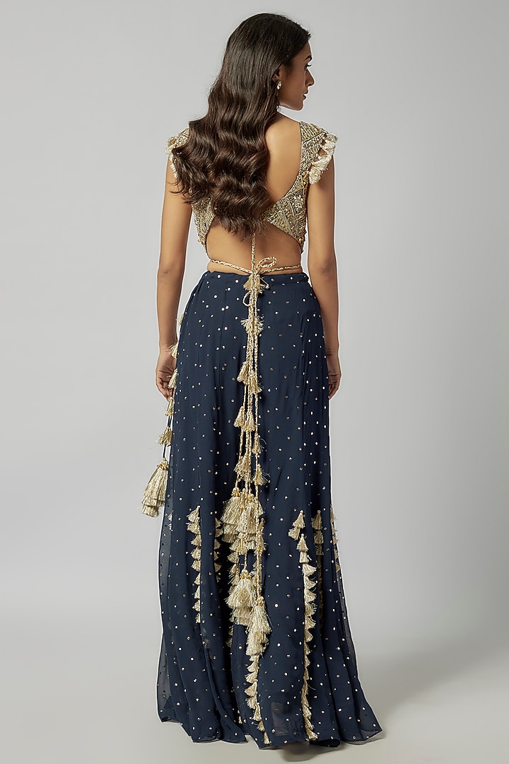 Navy Mukaish Georgette Hand Embroidered Wedding Sharara Set by Payal Singhal at Pernia's Pop Up Shop