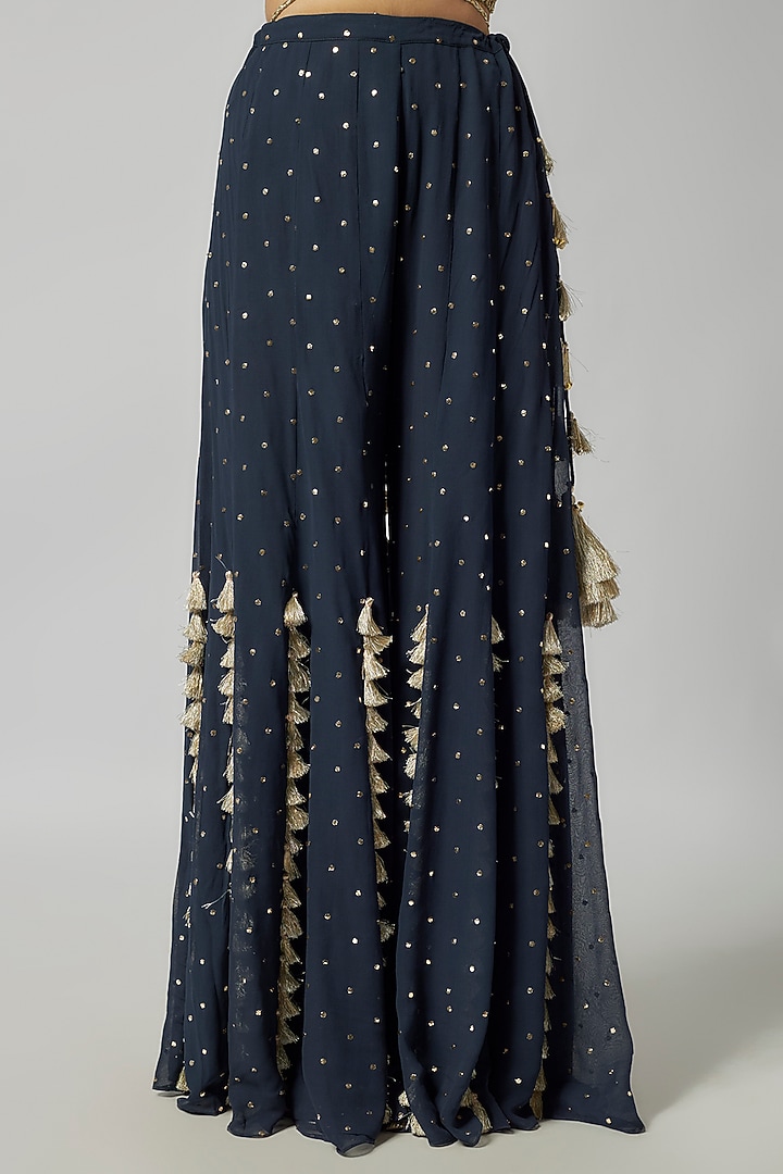 Navy Mukaish Georgette Hand Embroidered Wedding Sharara Set by Payal Singhal at Pernia's Pop Up Shop