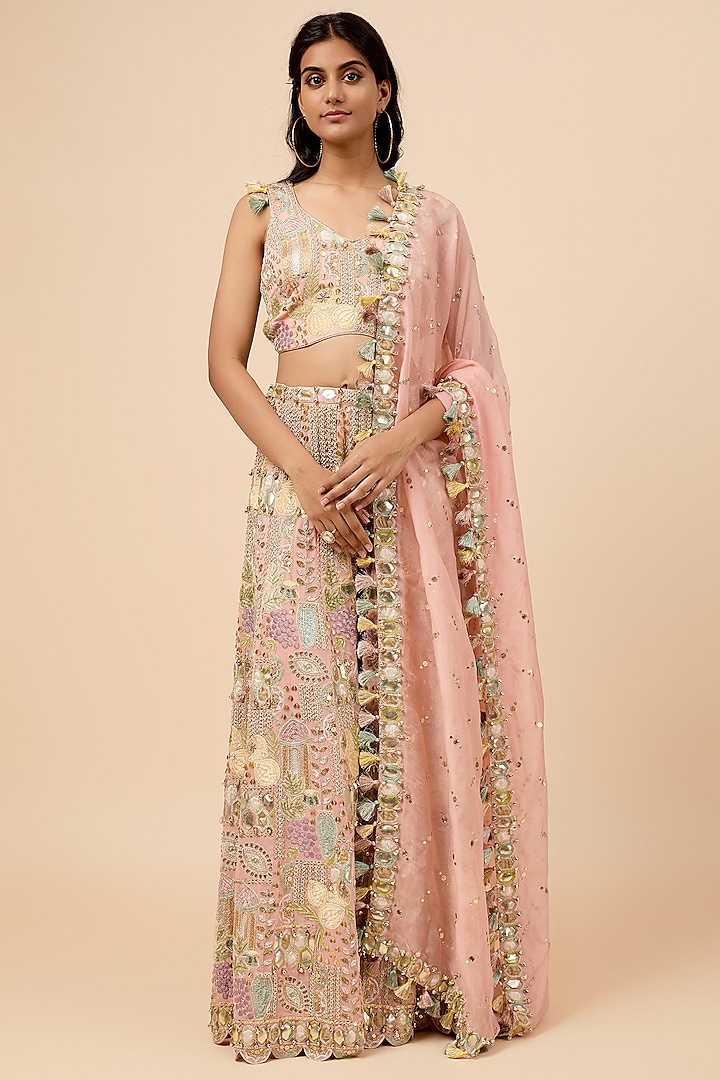 Rose Pink Georgette Hand Embroidered Sharara Set by Payal Singhal