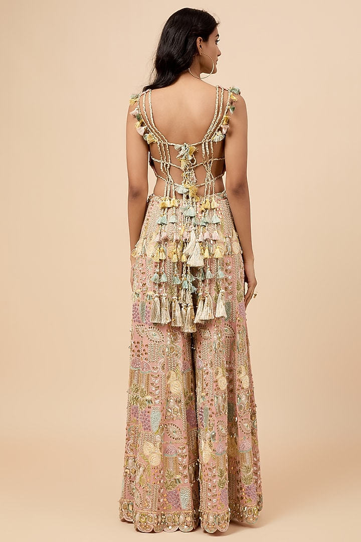 Rose Pink Georgette Hand Embroidered Bridal Sharara Set by Payal Singhal at Pernia's Pop Up Shop
