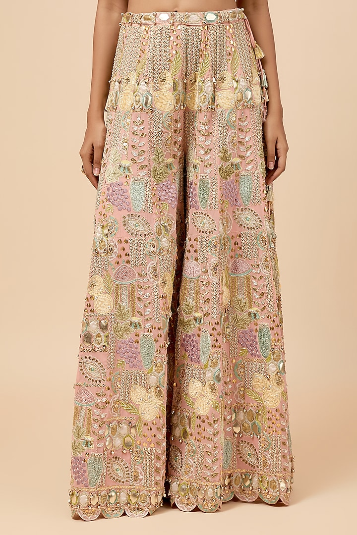 Rose Pink Georgette Hand Embroidered Bridal Sharara Set by Payal Singhal at Pernia's Pop Up Shop