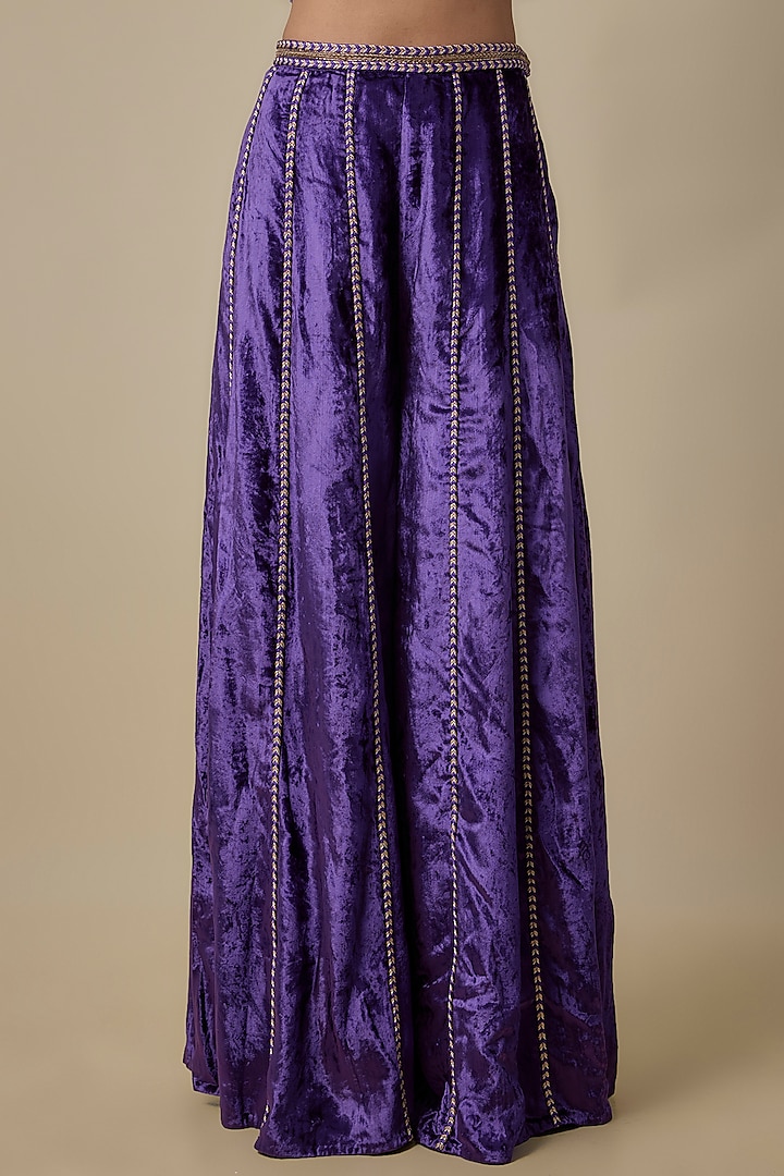 Purple Velvet Hand-Embroidered Wedding Sharara Set by Payal Singhal at Pernia's Pop Up Shop