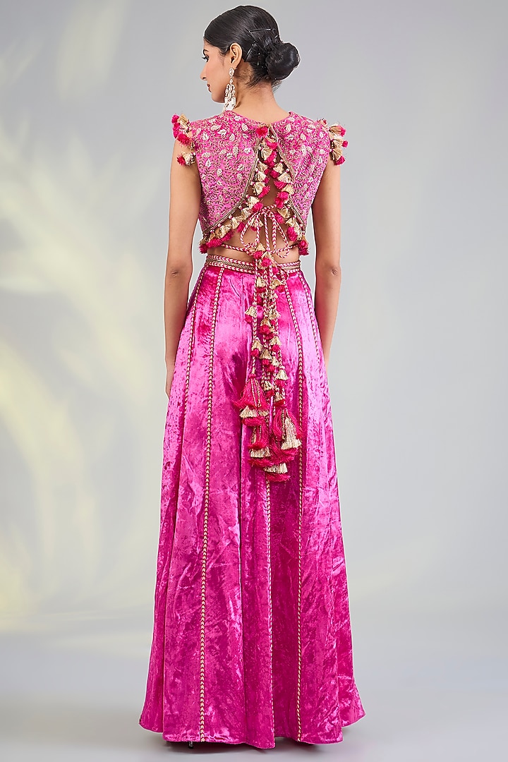 Hot Pink Velvet Wedding Sharara Set by Payal Singhal at Pernia's Pop Up Shop