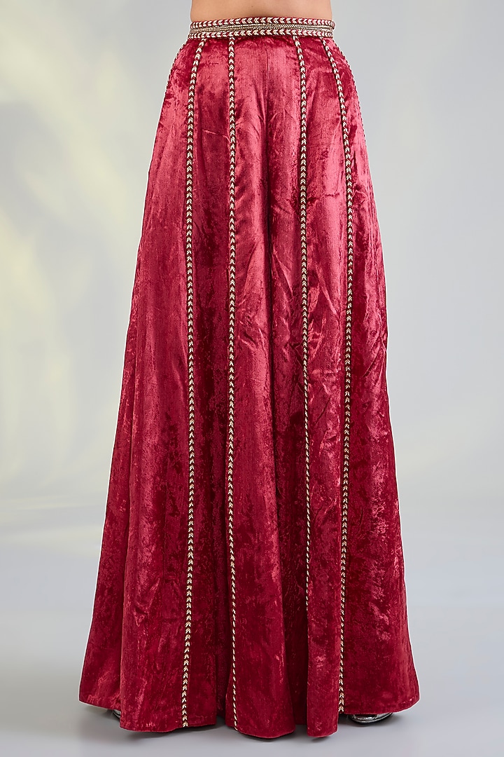 Dark Red Velvet Wedding Sharara Set by Payal Singhal at Pernia's Pop Up Shop