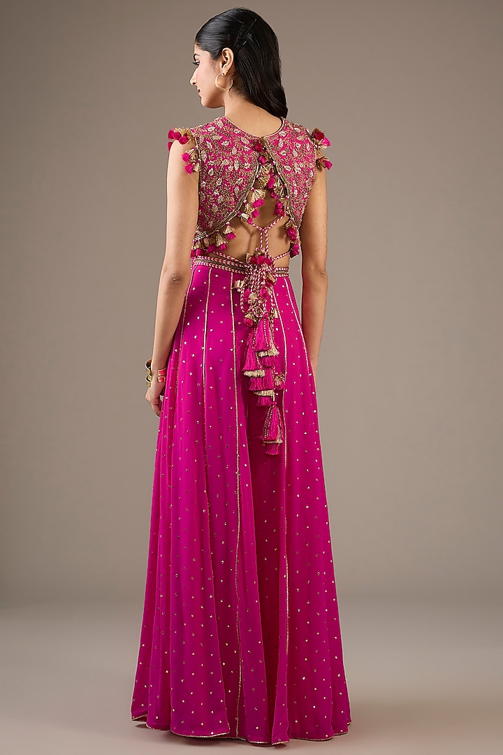 Hot Pink Mukaish Georgette Bridal Sharara Set by Payal Singhal at Pernia's Pop Up Shop