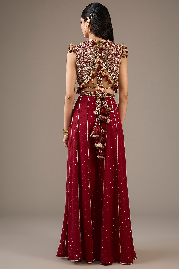 Red Mukaish Georgette Bridal Sharara Set by Payal Singhal at Pernia's Pop Up Shop