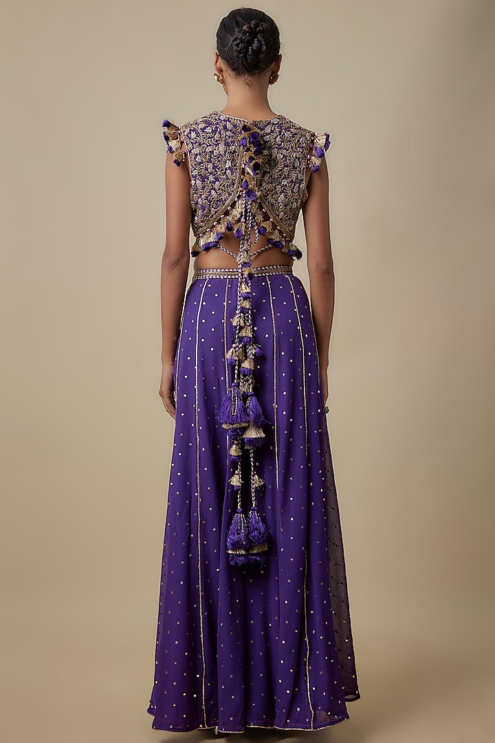 Purple Mukaish Georgette Hand-Embroidered Bridal Sharara Set by Payal Singhal at Pernia's Pop Up Shop