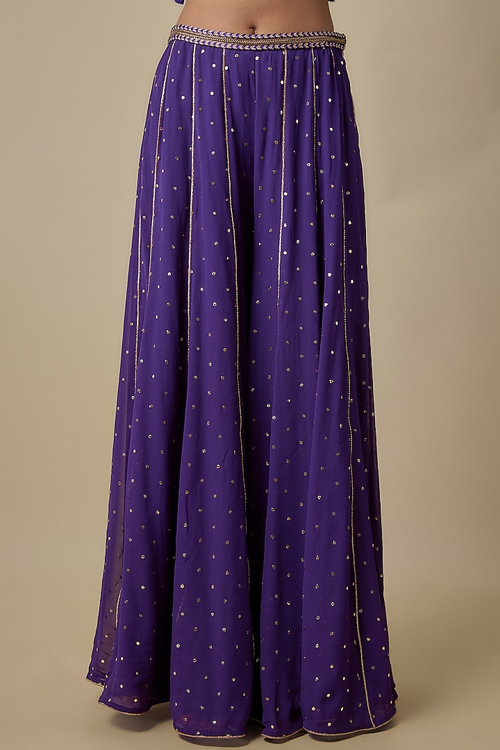 Purple Mukaish Georgette Hand-Embroidered Bridal Sharara Set by Payal Singhal at Pernia's Pop Up Shop