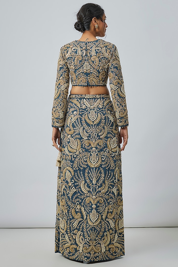 Navy Blue Georgette Hand Embroidered Skirt Set by Payal Singhal at Pernia's Pop Up Shop