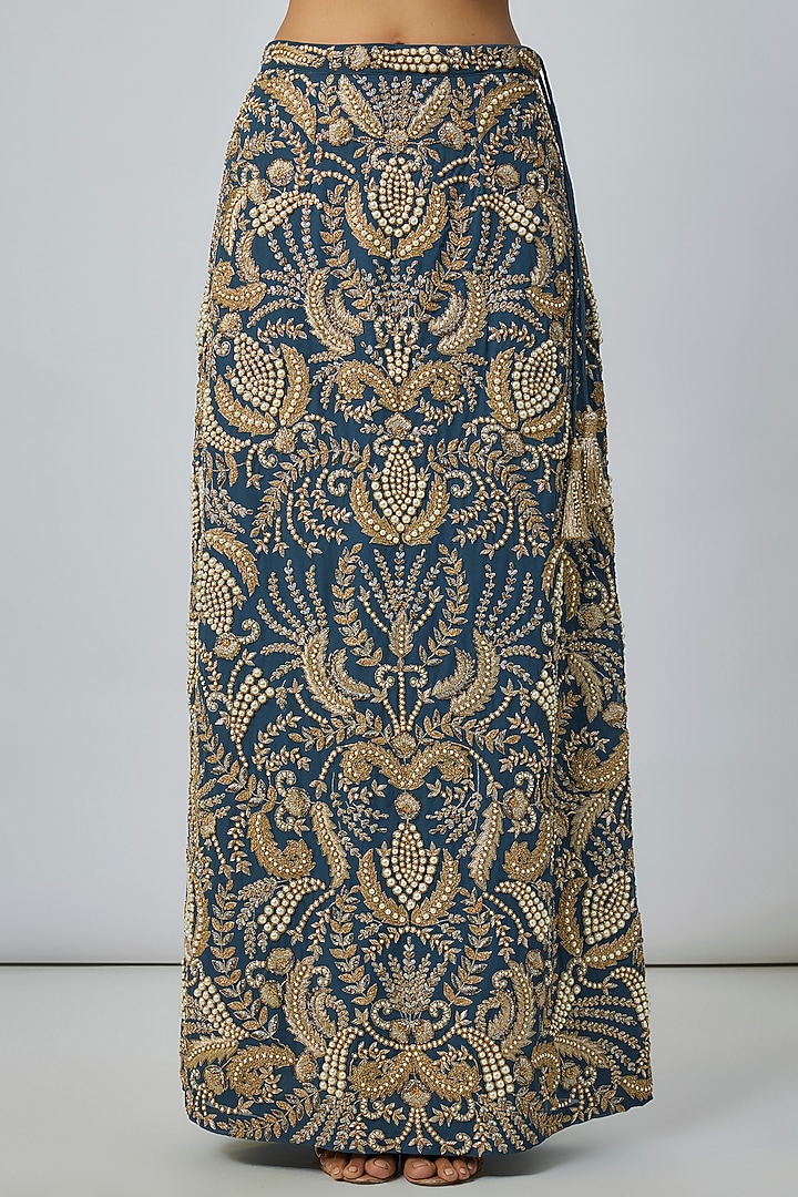 Navy Blue Georgette Hand Embroidered Skirt Set by Payal Singhal at Pernia's Pop Up Shop