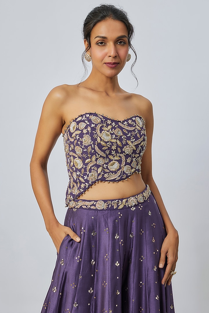 Purple Mukaish Silk Mul Bridal Sharara Set by Payal Singhal at Pernia's Pop Up Shop