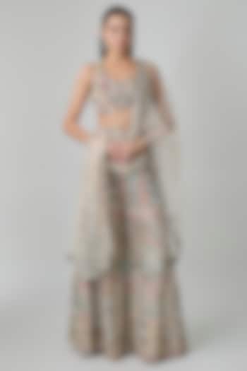 Champagne Georgette Embroidered Bridal Sharara Set by Payal Singhal at Pernia's Pop Up Shop