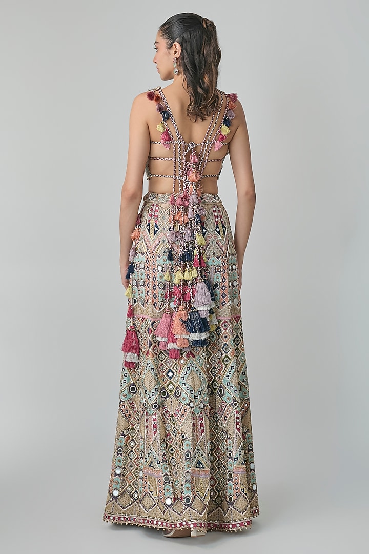 Champagne Georgette Embroidered Bridal Sharara Set by Payal Singhal at Pernia's Pop Up Shop