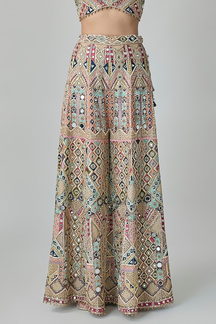 Champagne Georgette Embroidered Bridal Sharara Set by Payal Singhal at Pernia's Pop Up Shop