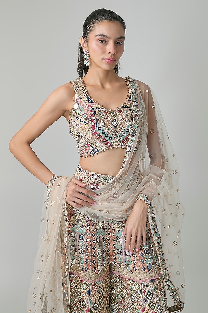 Champagne Georgette Embroidered Bridal Sharara Set by Payal Singhal at Pernia's Pop Up Shop
