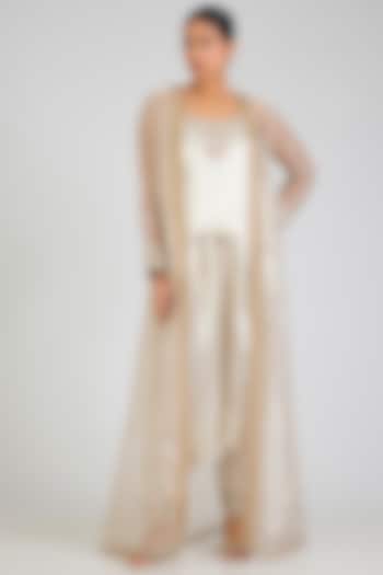 Beige Organza Embroidered Cape Set by Payal Singhal at Pernia's Pop Up Shop