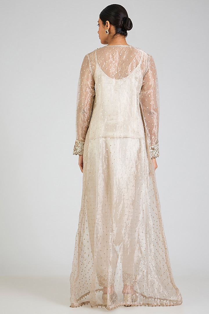 Beige Organza Embroidered Cape Set by Payal Singhal at Pernia's Pop Up Shop