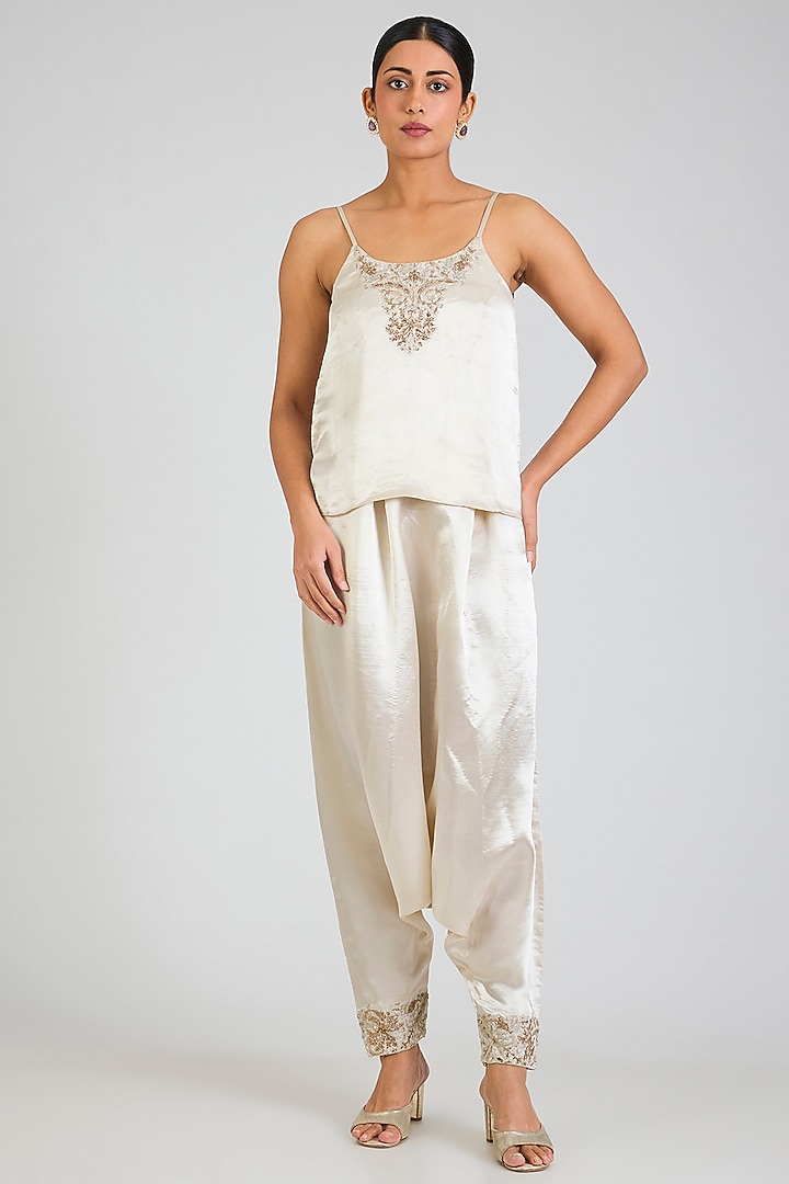 Beige Organza Embroidered Cape Set by Payal Singhal at Pernia's Pop Up Shop