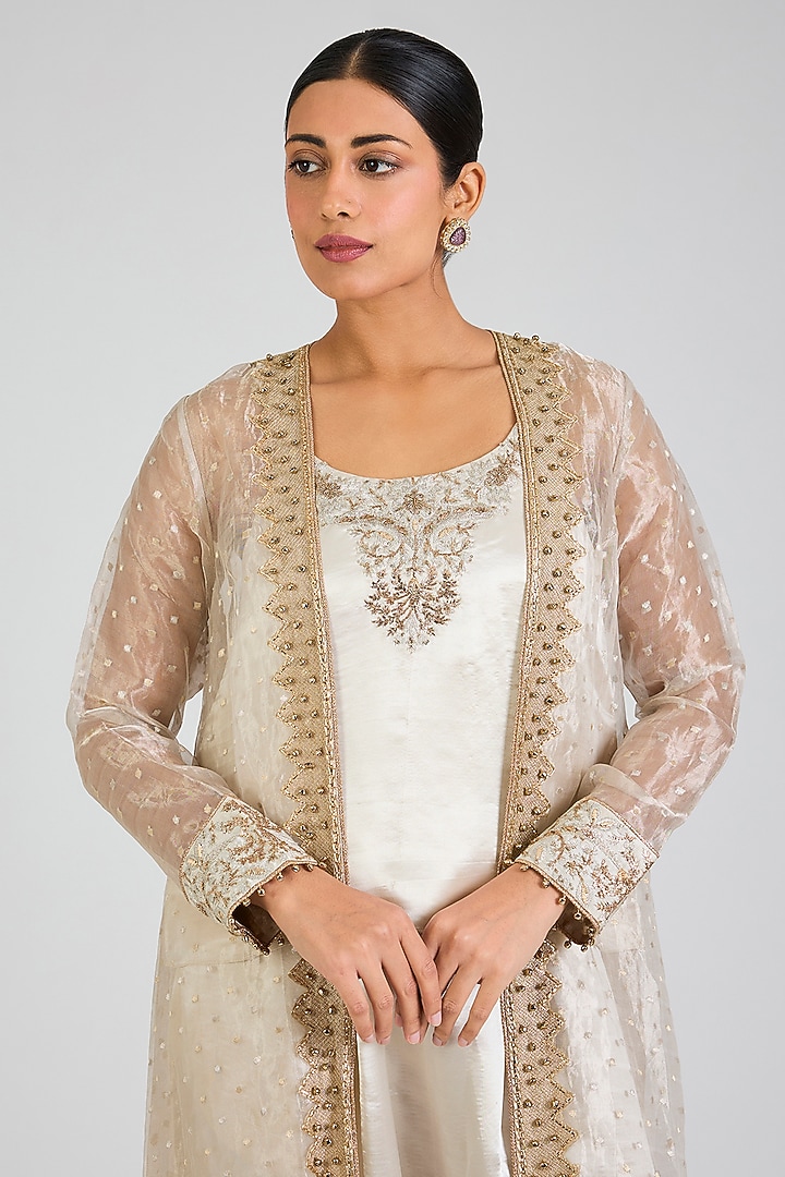 Beige Organza Embroidered Cape Set by Payal Singhal at Pernia's Pop Up Shop