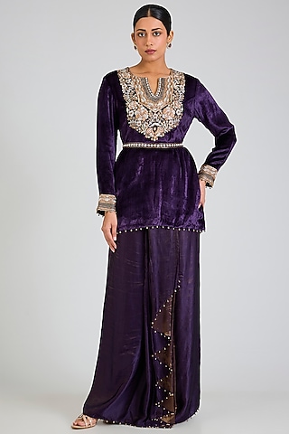 Purple Modal Satin Dhoti Skirt Set by Payal Singhal