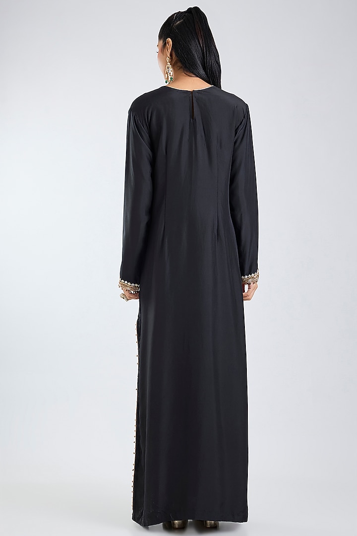 Black Habutai Silk Gold Embroidered Kaftan by Payal Singhal at Pernia's Pop Up Shop