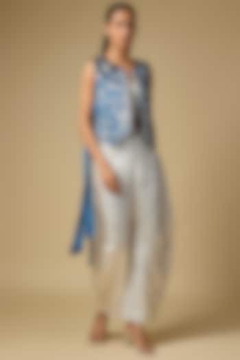Navy Blue Velvet Embroidered Jacket Set by Payal Singhal at Pernia's Pop Up Shop