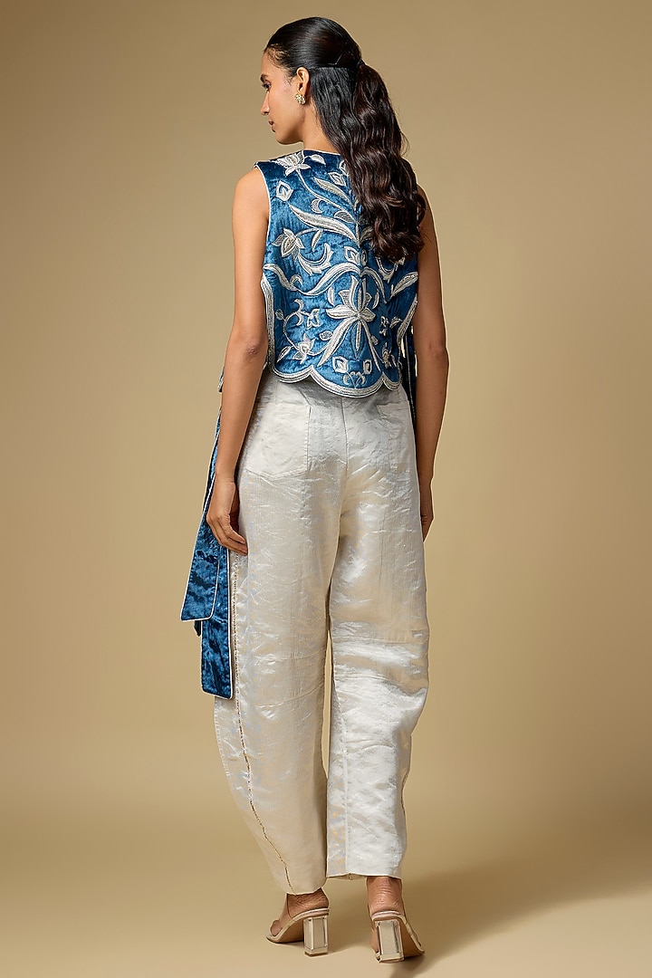 Navy Blue Velvet Embroidered Jacket Set by Payal Singhal at Pernia's Pop Up Shop