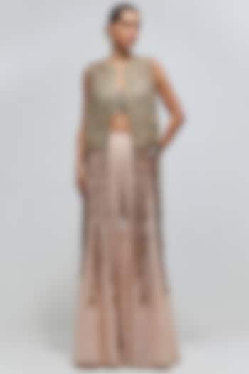 Blush Pink Georgette Mirror Embroidered Jacket Set by Payal Singhal at Pernia's Pop Up Shop