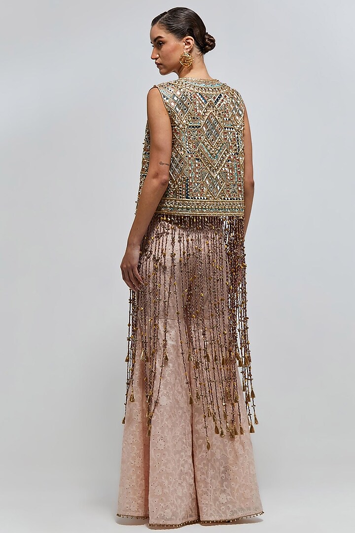 Blush Pink Georgette Mirror Embroidered Jacket Set by Payal Singhal at Pernia's Pop Up Shop
