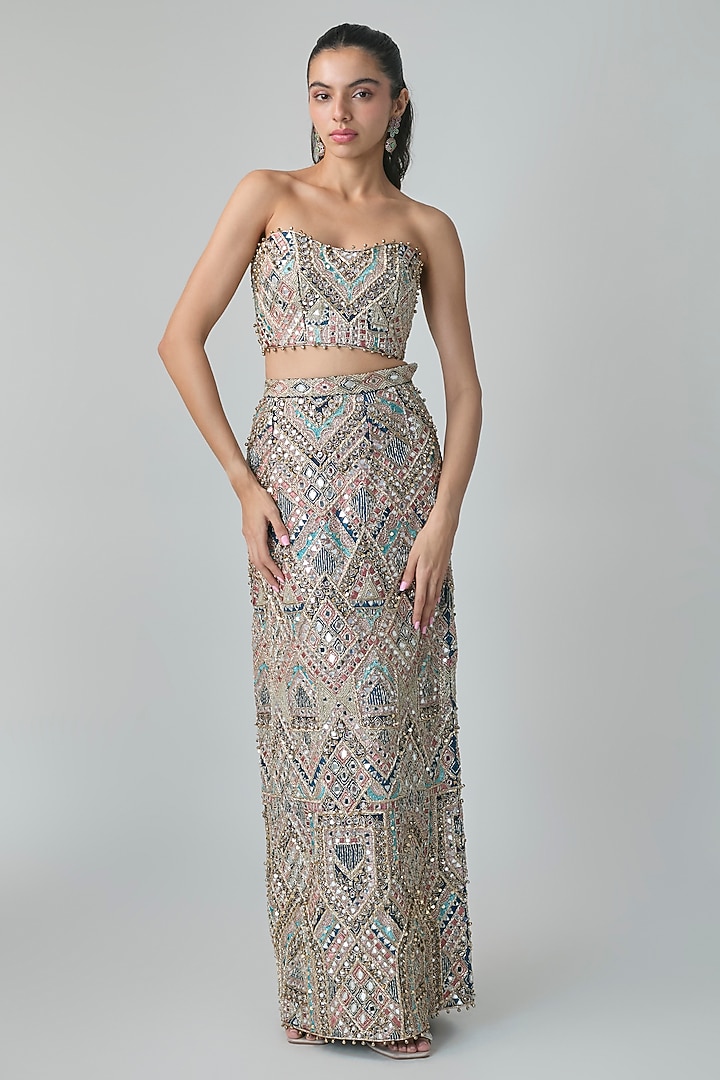 Navy Blue Georgette Embroidered Skirt Set by Payal Singhal at Pernia's Pop Up Shop