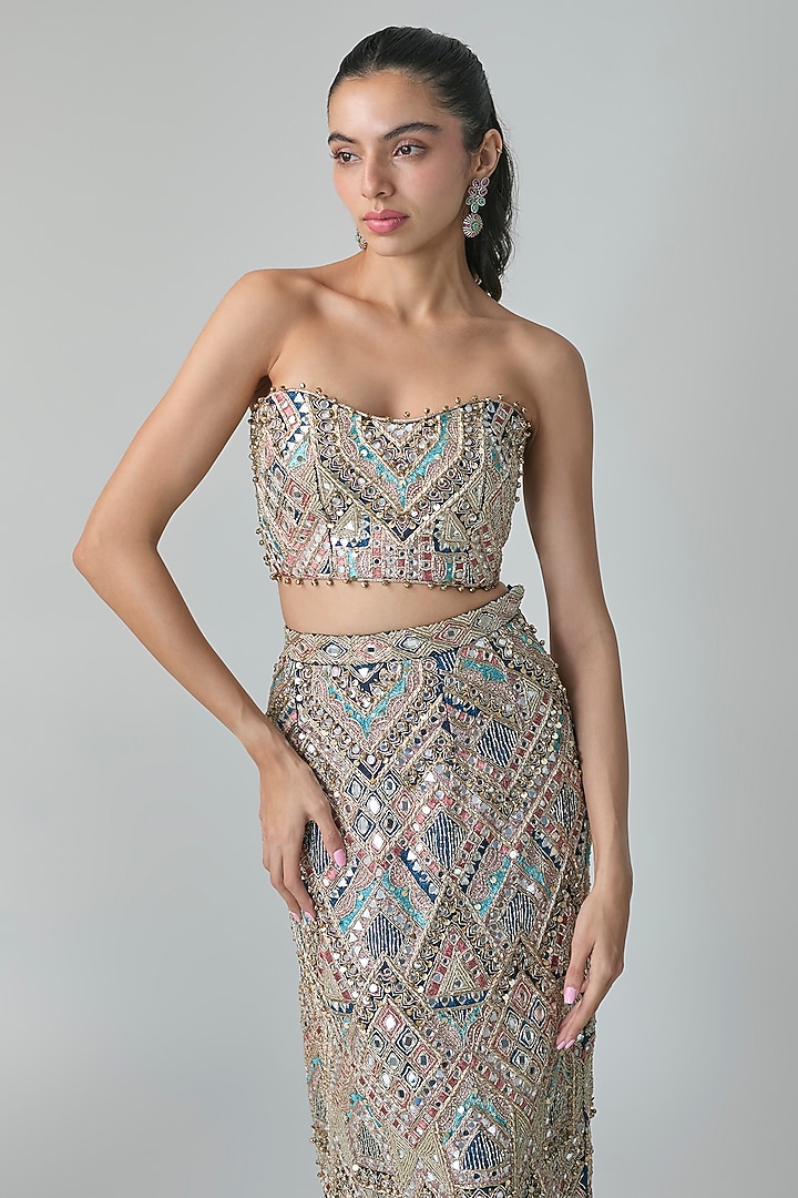 Navy Blue Georgette Embroidered Skirt Set by Payal Singhal at Pernia's Pop Up Shop