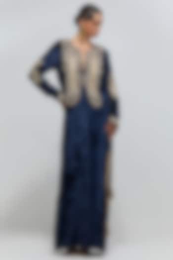Navy Blue Velvet Embroidered Kaftan by Payal Singhal at Pernia's Pop Up Shop