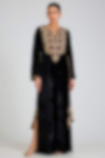 Black Velvet Embroidered Kaftan by Payal Singhal at Pernia's Pop Up Shop