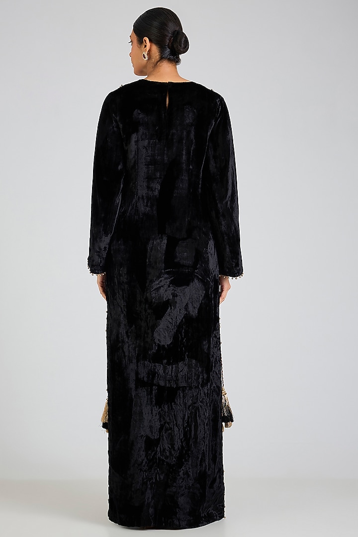 Black Velvet Embroidered Kaftan by Payal Singhal at Pernia's Pop Up Shop