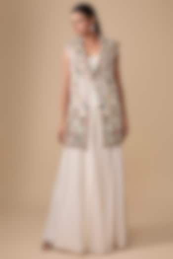 Off-White Embroidered Georgette Bridal Sharara Set by Payal Singhal at Pernia's Pop Up Shop