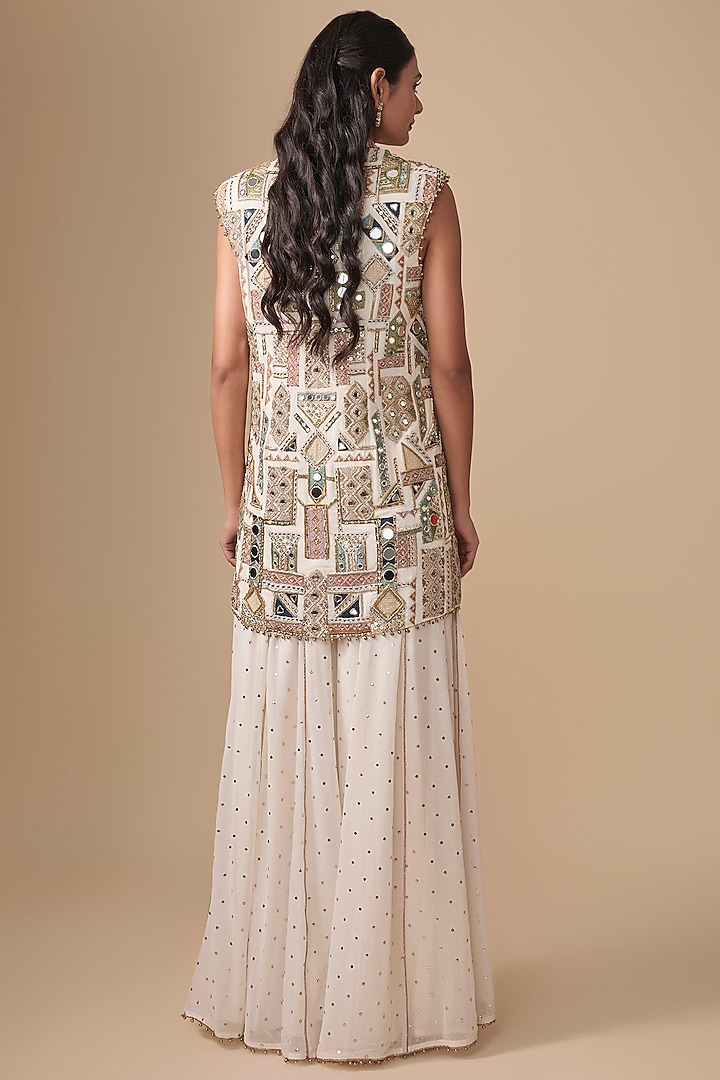 Off-White Embroidered Georgette Bridal Sharara Set by Payal Singhal at Pernia's Pop Up Shop