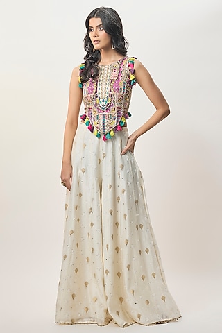 Off-White Banarasi Silkmul Sharara Set by Payal Singhal