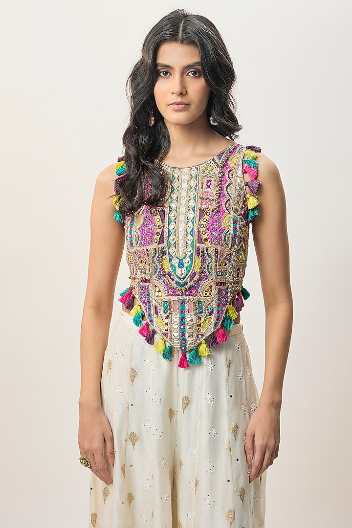 Off-White Banarasi Silkmul Bridal Sharara Set by Payal Singhal at Pernia's Pop Up Shop